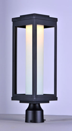 Salon 19.5' Black Deck Post Light with Satin White Glass Finish
