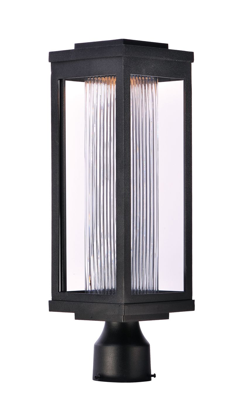 Salon 19.5' Black Deck Post Light with Clear Ribbed Glass Finish