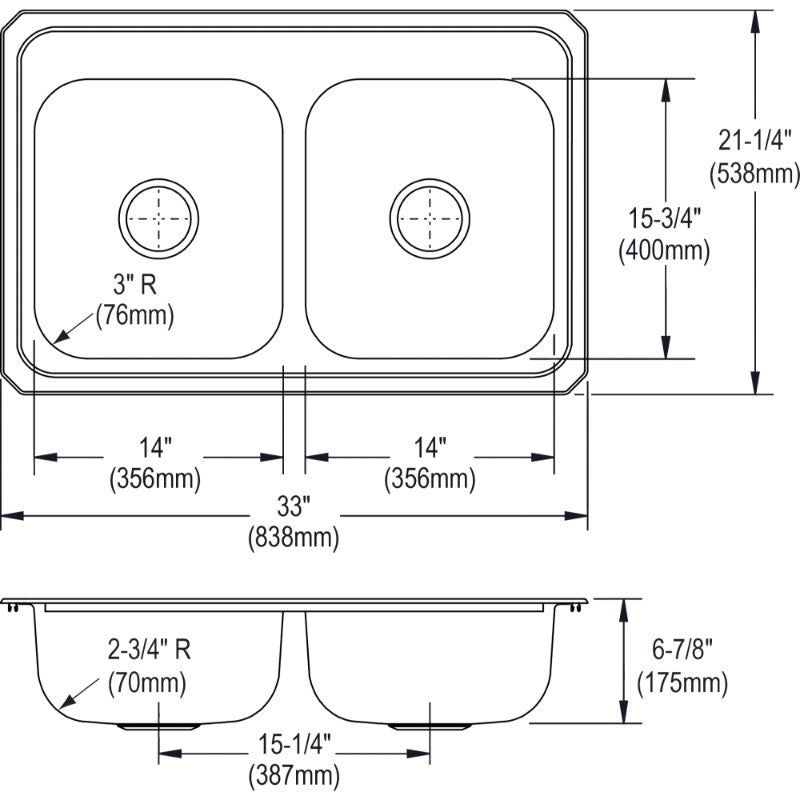 Celebrity 21.25' x 33' x 6.88' Stainless Steel Double-Basin Drop-In Kitchen Sink