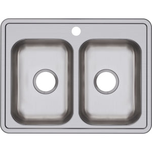 Dayton 19' x 25' x 6.31' Stainless Steel Double-Basin Drop-In Kitchen Sink - 1 Faucet Hole