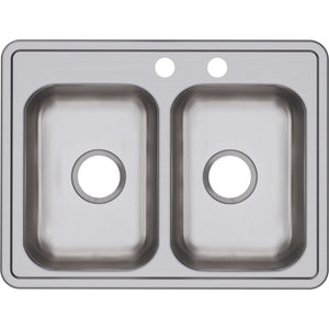 Dayton 19' x 25' x 6.31' Stainless Steel Double-Basin Drop-In Kitchen Sink - MR2 Faucet Holes
