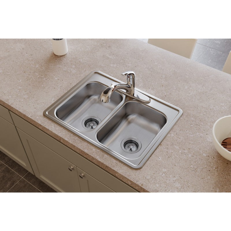 Dayton 19' x 25' x 6.31' Stainless Steel Double-Basin Drop-In Kitchen Sink - MR2 Faucet Holes