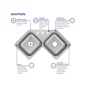 Dayton 17' x 31.88' x 7' Stainless Steel Double-Basin Corner Kitchen Sink