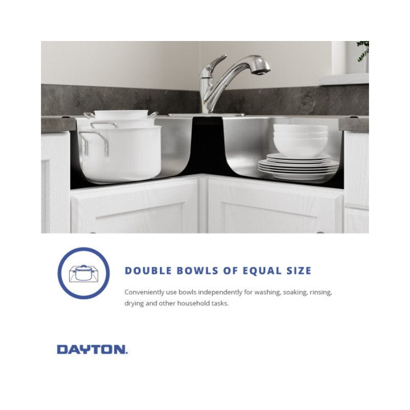 Dayton 17' x 31.88' x 7' Stainless Steel Double-Basin Corner Kitchen Sink