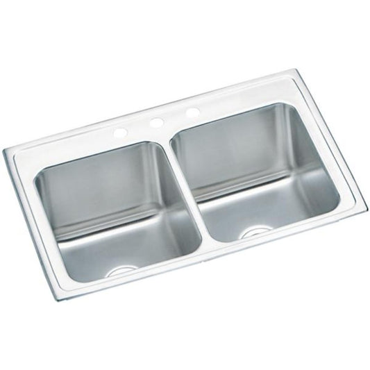 Lustertone Classic 22" x 33" x 10.13" Stainless Steel Double-Basin Drop-In Kitchen Sink - 3 Faucet Holes