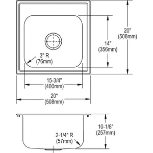 Dayton 20' x 20' x 10.13' Stainless Steel Single-Basin Drop-In Laundry Sink - 1 Faucet Hole