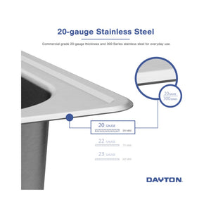 Dayton 20' x 20' x 10.13' Stainless Steel Single-Basin Drop-In Laundry Sink - 1 Faucet Hole
