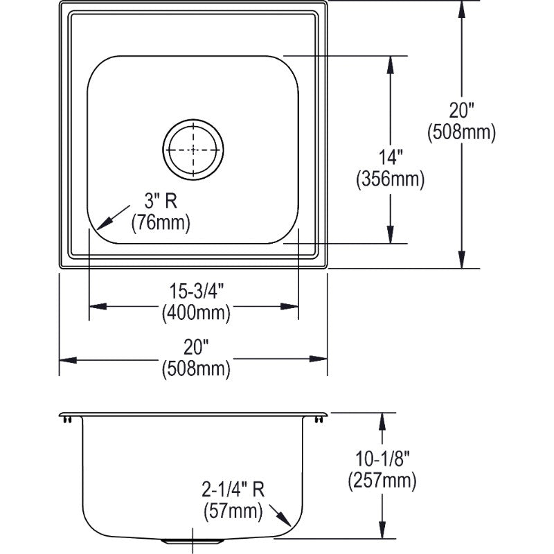 Dayton 20' x 20' x 10.13' Stainless Steel Single-Basin Drop-In Laundry Sink - 3 Faucet Holes