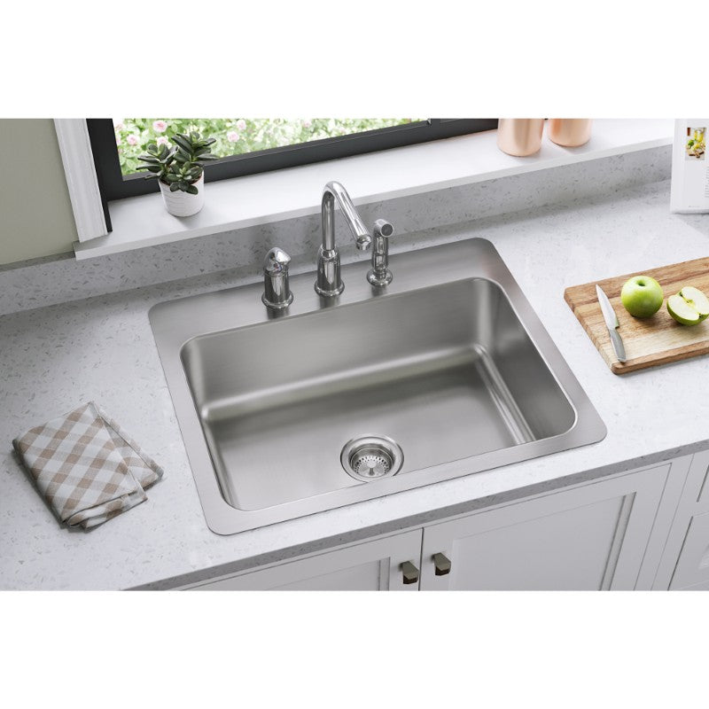 Dayton 22' x 27' x 8' Stainless Steel Single-Basin Dual-Mount Kitchen Sink - 3 Faucet Holes