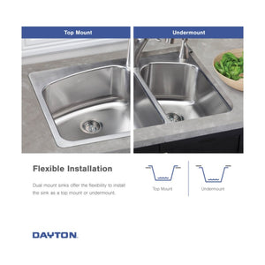 Dayton 22' x 27' x 8' Stainless Steel Single-Basin Dual-Mount Kitchen Sink - 4 Faucet Holes