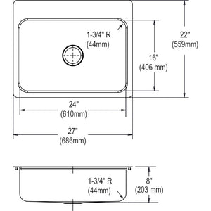 Dayton 22' x 27' x 8' Stainless Steel Single-Basin Dual-Mount Kitchen Sink