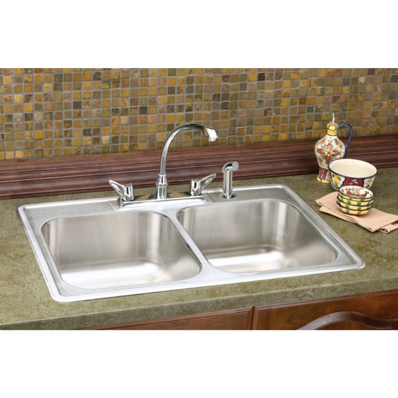 Dayton 22' x 33' x 8.19' Stainless Steel Double-Basin Drop-In Kitchen Sink - 1 Faucet Hole
