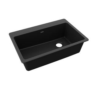 Quartz Classic 22' x 33' x 9.5' Quartz Single-Basin Rectangle Drop-In Kitchen Sink in Black