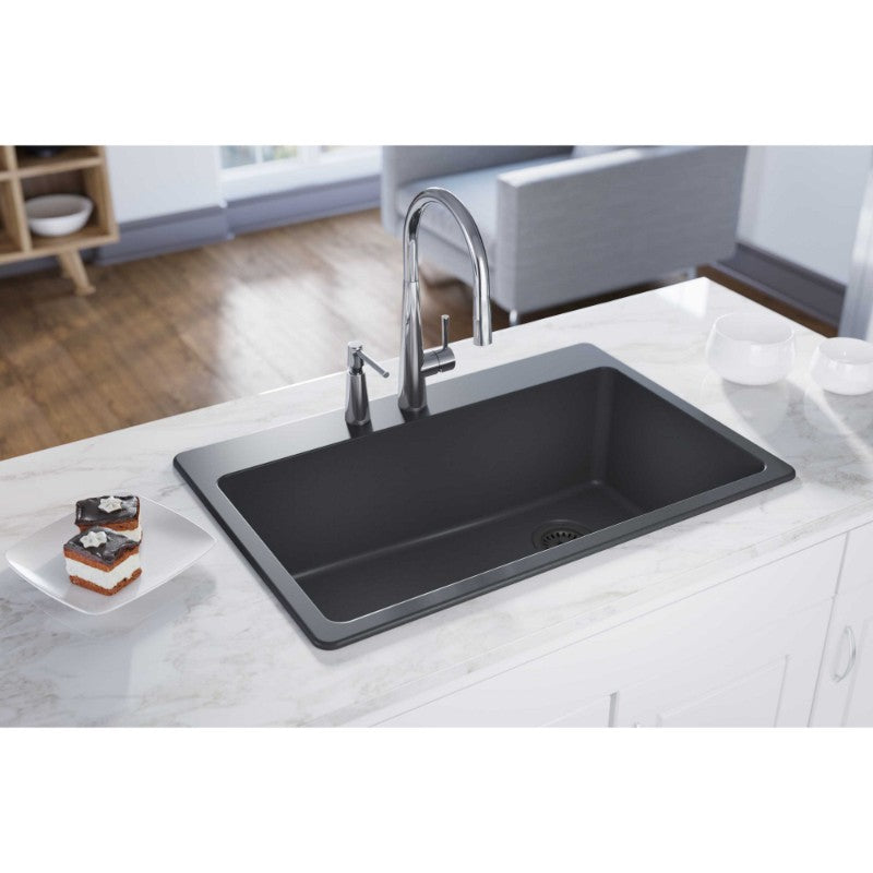 Quartz Classic 22' x 33' x 9.5' Quartz Single-Basin Rectangle Drop-In Kitchen Sink in Dusk Gray