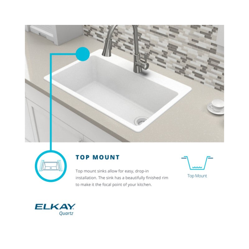 Quartz Classic 22' x 33' x 9.5' Quartz Single-Basin Rectangle Drop-In Kitchen Sink in Dusk Gray