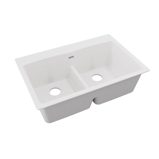 Quartz Classic 22" x 33" x 10" Quartz Double-Basin Drop-In Kitchen Sink in White