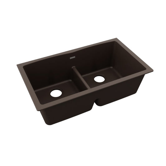 Quartz Classic 19" x 33" x 10" Quartz Double-Basin Undermount Kitchen Sink in Mocha