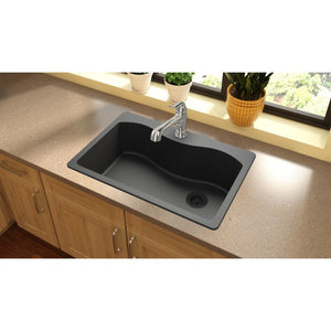 Quartz Classic 22' x 33' x 9.5' Quartz Single-Basin Irregular Drop-In Kitchen Sink in Black