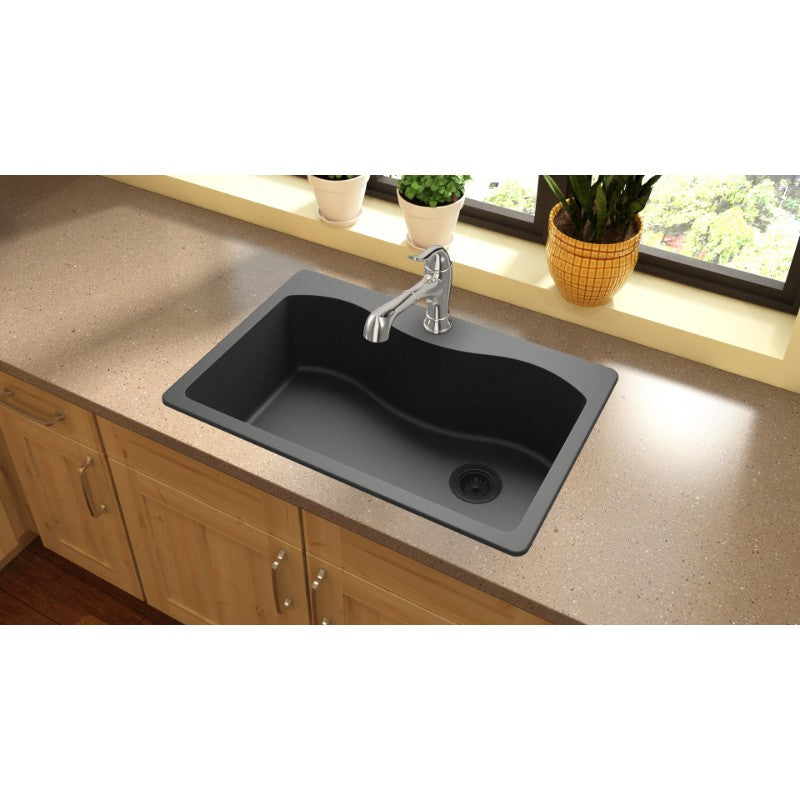 Quartz Classic 22' x 33' x 9.5' Quartz Single-Basin Irregular Drop-In Kitchen Sink in Black
