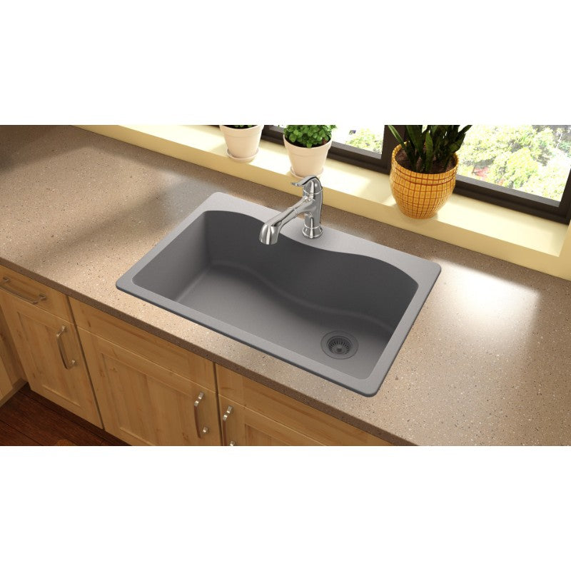 Quartz Classic 22' x 33' x 9.5' Quartz Single-Basin Drop-In Kitchen Sink in Greystone