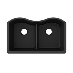 Quartz Classic 20' x 33' x 9.5' Quartz Double-Basin Undermount Kitchen Sink in Black