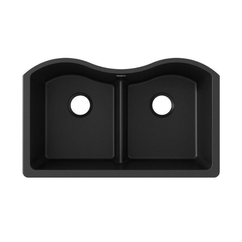 Quartz Classic 20' x 33' x 9.5' Quartz Double-Basin Undermount Kitchen Sink in Black