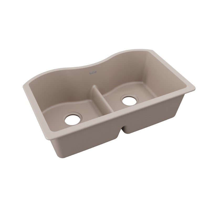 Quartz Classic 20' x 33' x 9.5' Quartz Double-Basin Undermount Kitchen Sink in Greige