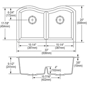 Quartz Classic 20' x 33' x 9.5' Quartz Double-Basin Undermount Kitchen Sink in Greige