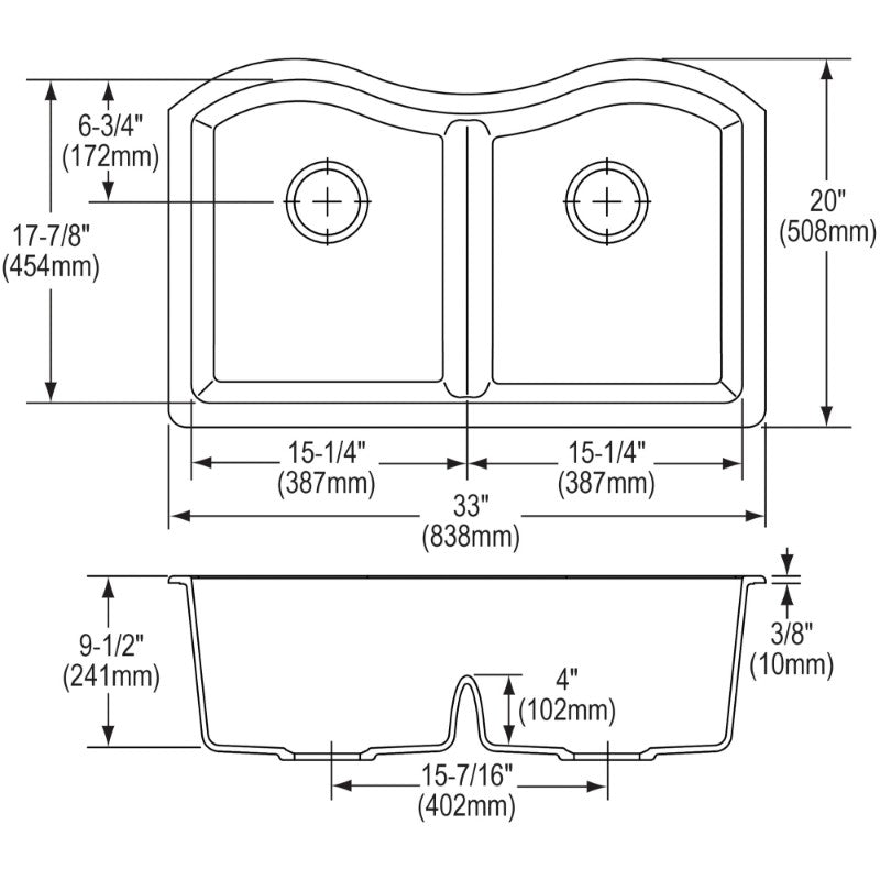 Quartz Classic 20' x 33' x 9.5' Quartz Double-Basin Undermount Kitchen Sink in Greige