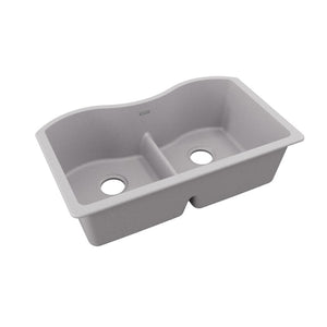 Quartz Classic 20' x 33' x 9.5' Quartz Double-Basin Undermount Kitchen Sink in Greystone