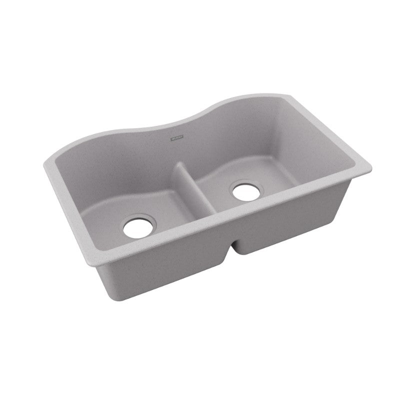 Quartz Classic 20' x 33' x 9.5' Quartz Double-Basin Undermount Kitchen Sink in Greystone