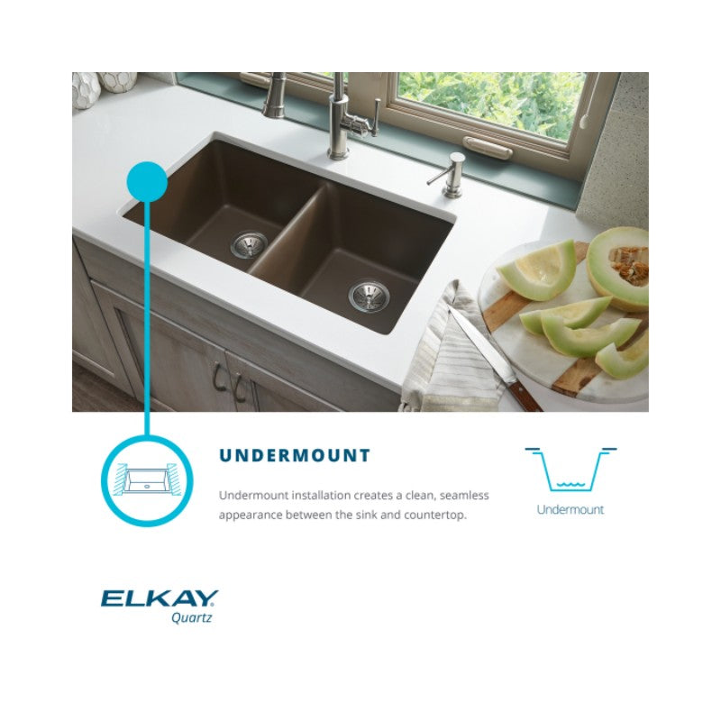 Quartz Classic 20' x 33' x 9.5' Quartz Double-Basin Undermount Kitchen Sink in Greystone
