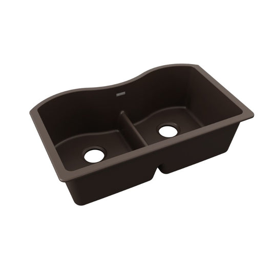 Quartz Classic 20" x 33" x 9.5" Quartz Double-Basin Undermount Kitchen Sink in Mocha