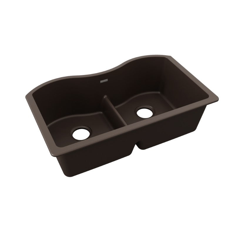 Quartz Classic 20' x 33' x 9.5' Quartz Double-Basin Undermount Kitchen Sink in Mocha