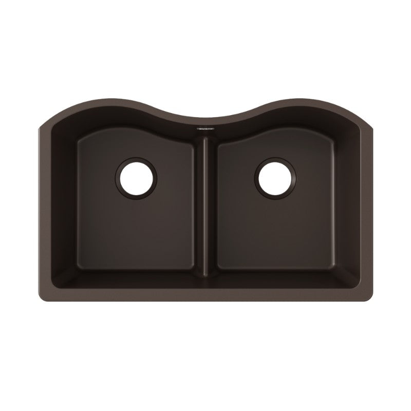 Quartz Classic 20' x 33' x 9.5' Quartz Double-Basin Undermount Kitchen Sink in Mocha
