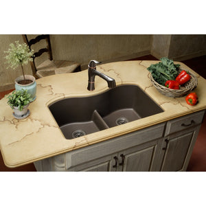 Quartz Classic 20' x 33' x 9.5' Quartz Double-Basin Undermount Kitchen Sink in Mocha