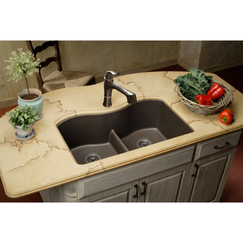 Quartz Classic 20' x 33' x 9.5' Quartz Double-Basin Undermount Kitchen Sink in Mocha