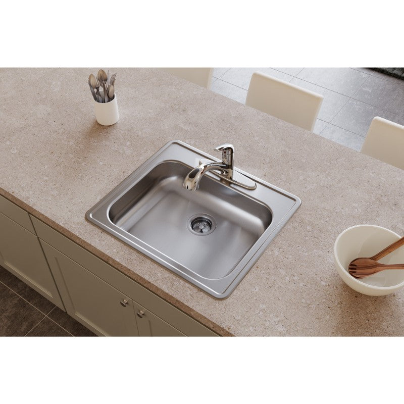 Dayton 21.25' x 25' x 5.38' Stainless Steel Single-Basin Drop-In Kitchen Sink - 1 Faucet Hole