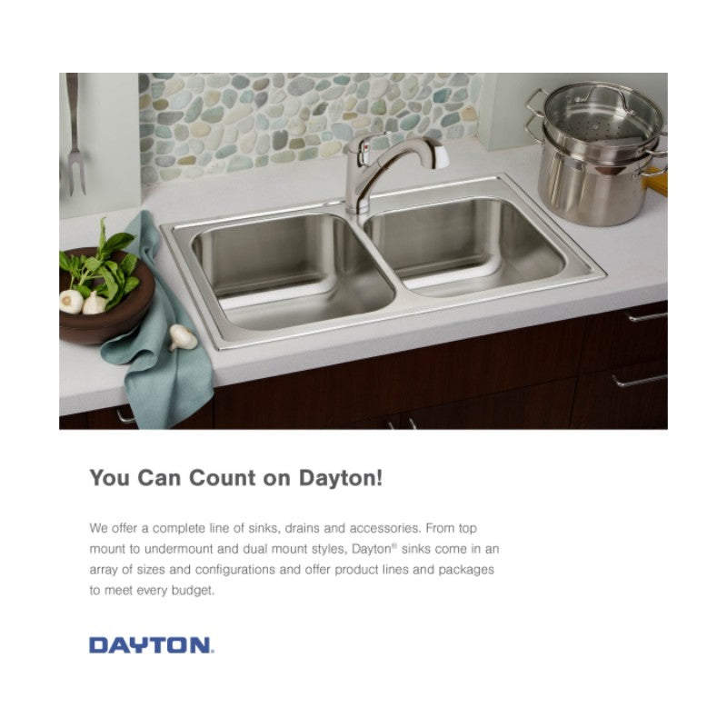 Dayton 22' x 33' x 5.38' Stainless Steel Double-Basin Drop-In Kitchen Sink - 1 Faucet Hole