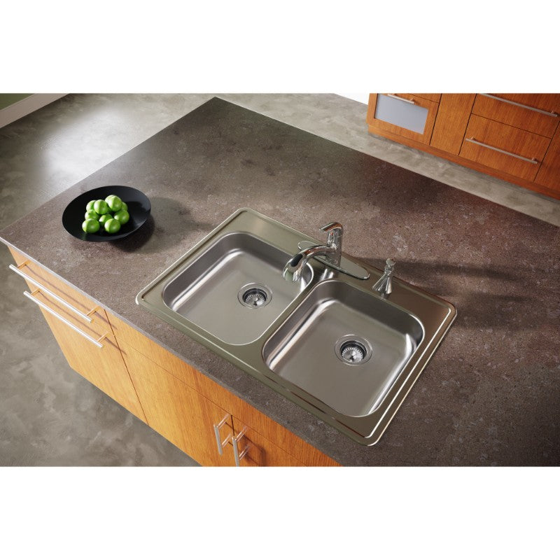 Dayton 22' x 33' x 5.38' Stainless Steel Double-Basin Drop-In Kitchen Sink