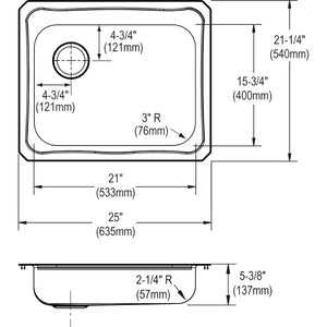 Celebrity 21.25' x 25' x 5.38' Stainless Steel Single-Basin Drop-In Kitchen Sink - Left Drain