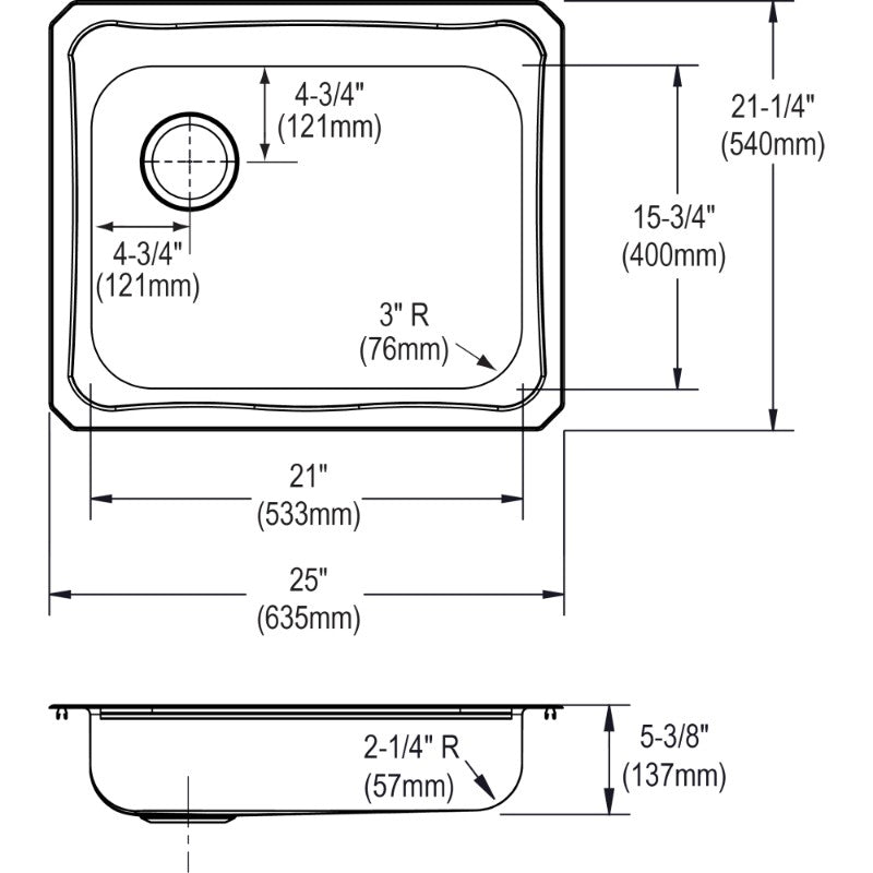 Celebrity 21.25' x 25' x 5.38' Stainless Steel Single-Basin Drop-In Kitchen Sink - Left Drain