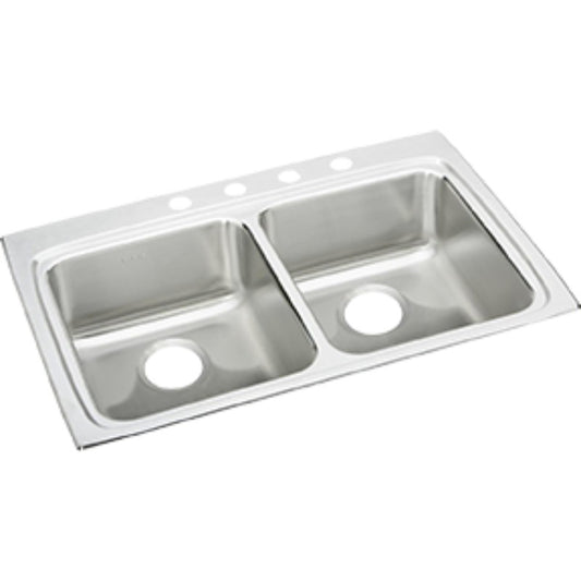 Lustertone Classic 22" x 33" x 6.5" Stainless Steel Double-Basin Drop-In Kitchen Sink