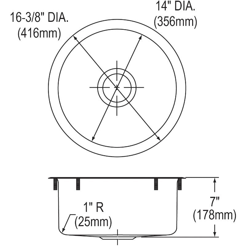 16.38' x 16.38' x 7' Stainless Steel Single-Basin Dual-Mount Kitchen Sink with Rugged Texture