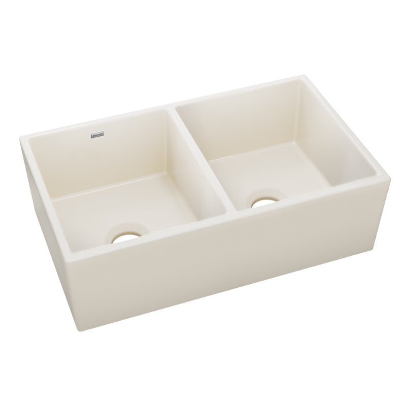 19.94' x 33' x 10.13' Fireclay Double-Basin Farmhouse Kitchen Sink in Biscuit