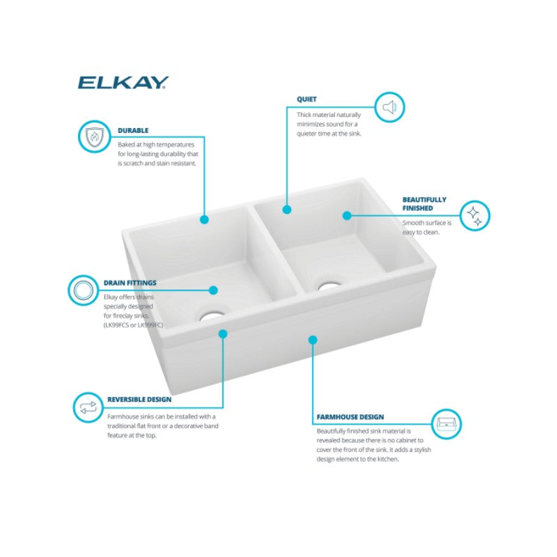 19.94' x 33' x 10.13' Fireclay Double-Basin Farmhouse Kitchen Sink in Biscuit