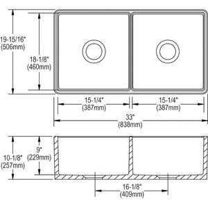 19.94' x 33' x 10.13' Fireclay Double-Basin Farmhouse Kitchen Sink in White