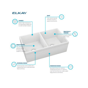 19.94' x 33' x 10.13' Fireclay Double-Basin Farmhouse Kitchen Sink in White