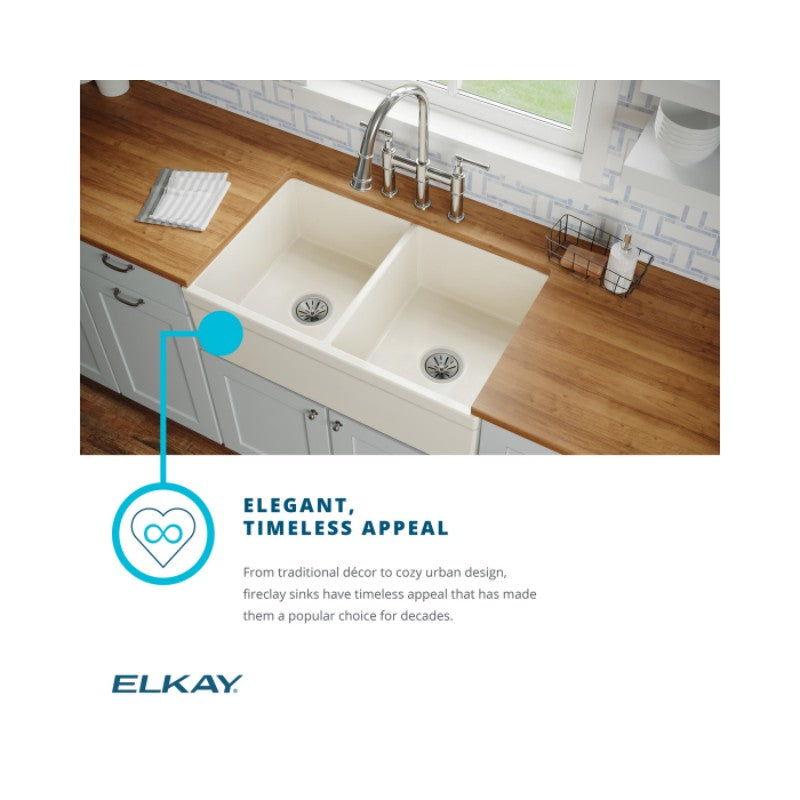 19.94' x 33' x 10.13' Fireclay Double-Basin Farmhouse Kitchen Sink in White