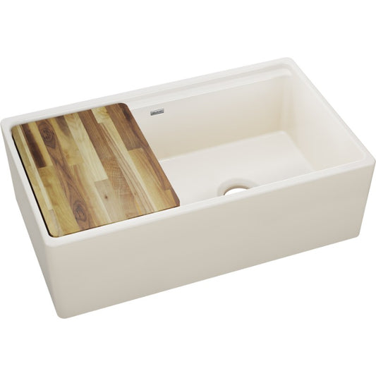 19.94" x 33" x 10.13" Fireclay 40/60 Double-Basin Farmhouse Kitchen Sink in Biscuit